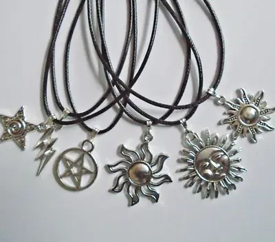 Charm Pendant Necklace Tibetan Silver Leather Cord Retro Vintage Gift UK • £3.39