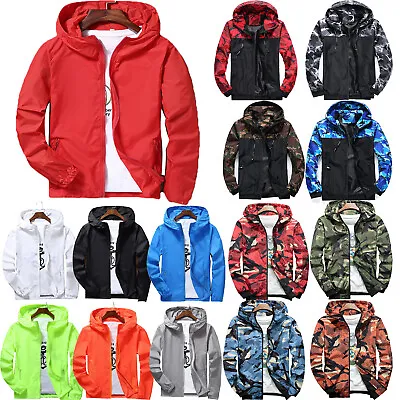 Men's Waterproof Soft Shell Outdoor Jacket Windbreaker Lightweight Hooded Co UK • £22.32