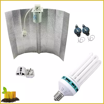 2x Hydroponics 130W 6400k Energy Saving CFL Grow Light Kit With Wing Reflector • $139.41