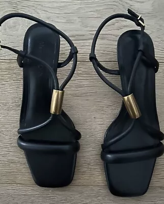 MASSIMO DUTTI - Black Leather Sandals  - BNWOB - Size UK 3 • £50