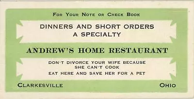 Vintage BUSINESS CARD Ink Blotter  ANDREW'S HOME RESTAURANT  Clarkesville Ohio • $24.99