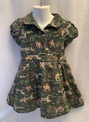 GYMBOREE Equestrian Club Horse Dress Green Tan Girl’s Sz 4 Pony Jumping HTF • $24.99