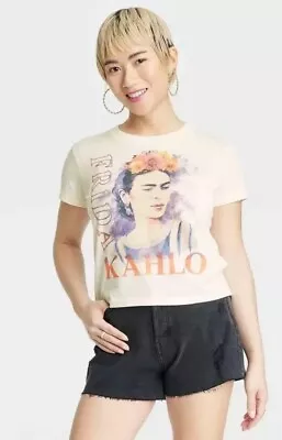 NEW Frida Kahlo Women's Watercolor Short Sleeve T-Shirt Cream Size Large • $9.99