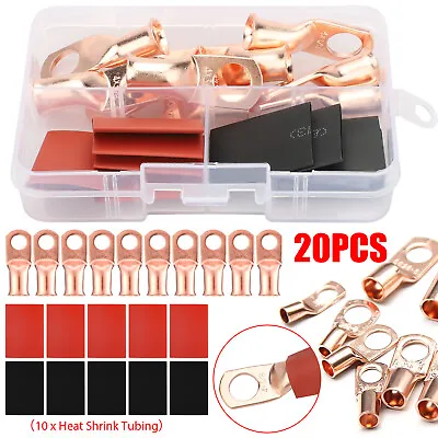 10x 4 AWG Gauge Copper Lugs + 10x Heat Shrink Ring Terminals Wire Connectors Kit • $11.48