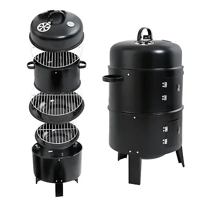 BBQ Outdoor Charcoal Smoker Portable Grill 3-in-1 Garden Barrel Grill  Meat Fish • £49.95