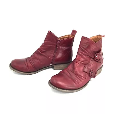 Miz Mooz Legacy Ankle Booties Buckle Slouchy Witchcore Cottagecore Red 8 Women • $56.25