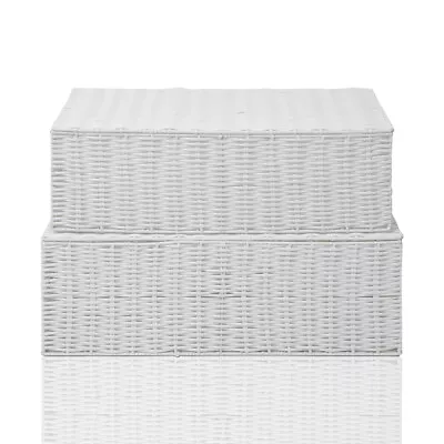 Resin Woven Under Bed Storage Box Toy Chest Hamper Basket With Lid - White • £39.99