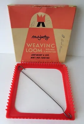 Vintage Majesty Red Plastic Hand Weaving Loom With Metal Hook In Original Box • $9.99