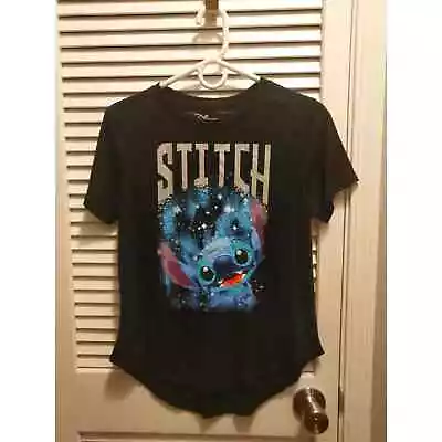 Disney Stitch Character Black Women's Size M Short Sleeve Graphic T-shirt Top • $12