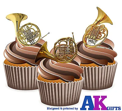 PRECUT French Horn Brass Band 12 Edible Cupcake Toppers  Declaration Birthday • £3.99