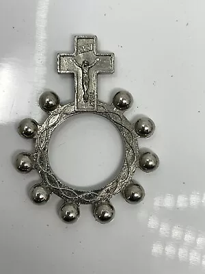 Vintage Pocket Finger Ring Rosary INRI Made In Italy Easter Catholic Silver Tone • $11.20