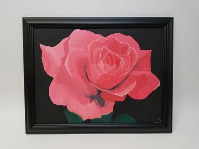 $6.99 • Buy Vintage Original Hand Paint Rose Flower On Canvas Board Framed