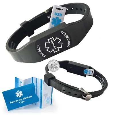 Waterproof Responder USB Medical ID Bracelet. Timeless Black/Gray Color • $45.95
