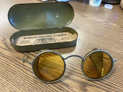 Antique Safety Glasses Amber Willson Service Goggles Steampunk W/Case NO STRAP • $44.44