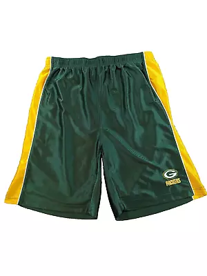 Green Bay Packers Athletic Shorts Sz Large Green Yellow NFL Team Apparel • $16.14