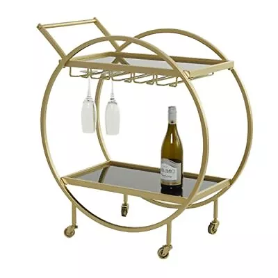 Metal Rolling 2 Mirrored Shelves Bar Cart With Wine Glass Storage And Handle... • $149.49