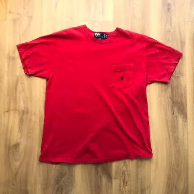 Vintage Polo Ralph Lauren Large Pocket T Shirt Red Made In Canada Cotton  • £13.50