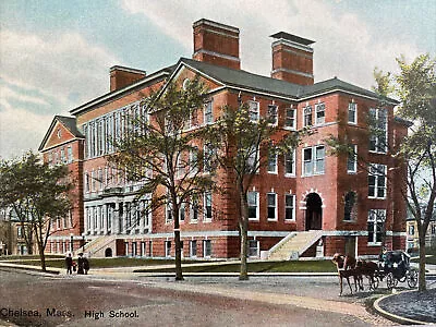 Chelsea High School Massachusetts MA C 1910 Horse & Buggy Street View • $4.99