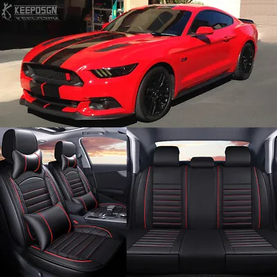 For Ford Mustang Seat Cover Luxury PU Leather 5 Seat Full Set Front Rear Cushion • $109.82