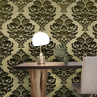 Wallpaper Flocking Brown Bronze Gold Metallic Flocked Victorian Velvet Damask 3D • $4.44