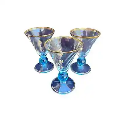 Set Of 3 Vintage Bryce Crystal Cerulean Blue Cordial/Wine Glasses • $30