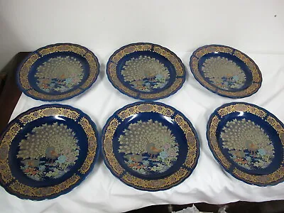 Moroccan Taous Blue Gold COBALT PEACOCK 9 3/4   PLATES (6)  CHINA  • $249.95