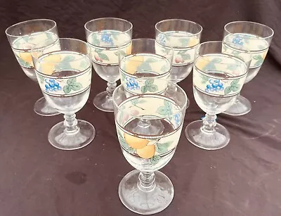 Mikasa  --  Garden Harvest  --   14- Ounce Glass Goblet Set Of 8 Euc • $55