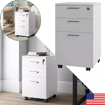 3-Drawer Vertical File Cabinet Wooden White Filing Cabinet W/ Lock Home Office • $85.99