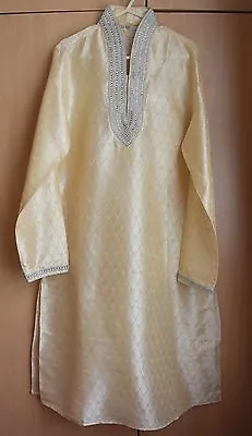 Men Asian Indian Pakistani Elegant Dress Gold Damask Pattern Size 40 • £39.99