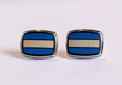 NEW (SET OF 2) Hayward Cufflinks Nautical Blue Ivory Silver Plated SIGNED • $34.95