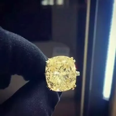 Cushion Lab Created Yellow Citrine Diamond Engagement Ring 14K White Gold Plated • $71.99