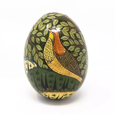 Vintage Folk Art Hand Painted Wooden Easter Egg Rooster Bird Forest • $25.76