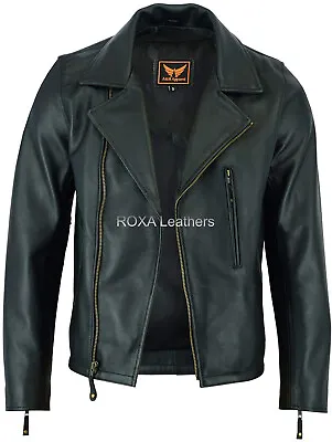 New Men Genuine Cowhide Real Leather Jacket Biker Cow Stylish Fashion Black Coat • $115.19