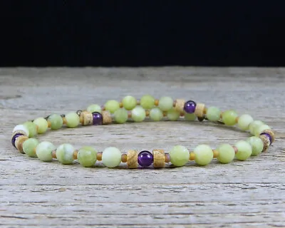 Thin Light Jade And Amethyst Anklet - Natural Stone Ankle Bracelet • $21.95