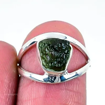 Gift For Women Band Ring Size 6 925 Silver Natural Moldavite Quartz Gemstone • $18.99