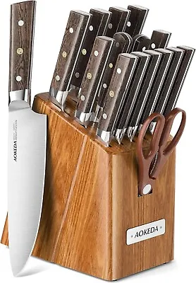 Professional Kitchen Knife Set With Block Wooden German Stainless Steel • $89.99