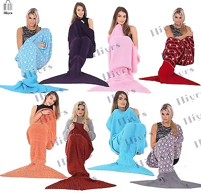 NEW Kids Womens Blanket Mermaid Tail Knitted Sofa Quilt Rug Crochet Knit Lapghan • £39.99