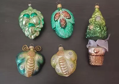 Vintage Christmas Ornaments Lot Of 5 Glass Acorn Pear Tree And More Inge-Glas • $9.99