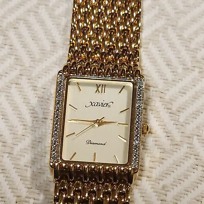 Vintage Xavier Diamond Quartz Men's Watch Masterpiece Gold Tone Needs Battery • $55