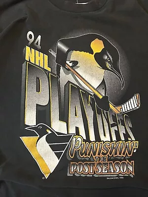 VINTAGE Pittsburgh Penguins Shirt Adult XL  Black Salem Single Stitch NHL • $50