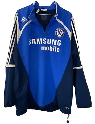 CHELSEA FC JACKET 42 44 BLUE WHITE Quarter Zip Adidas Windbreaker Pullover Sport • £29.97