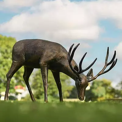 Life-Size Grazing Buck Garden Sculpture - Aluminium Outdoor Ornament • £650