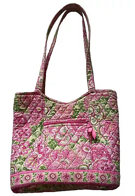 Vera Bradley Petal Pink Tote Should Bag Lime Green Pink Floral Preowned • $18