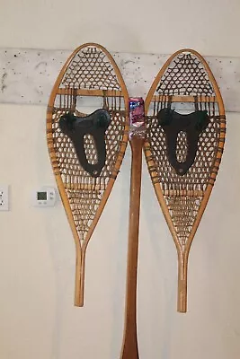 Wood Wooden Snowshoe Pair Faber Log Cabin Ski Lodge Display Decor Trap Hike • $100