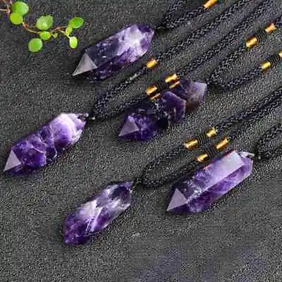 Natural Dreamy Amethyst Stone Pendant Quartz Crystal Point Wand Necklace Charms • $4.17