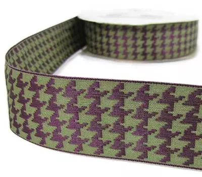 5 Yards Houndstooth Fig Purple Green Earthtones Woven Jacquard Ribbon 1 1/2 W • $4.95