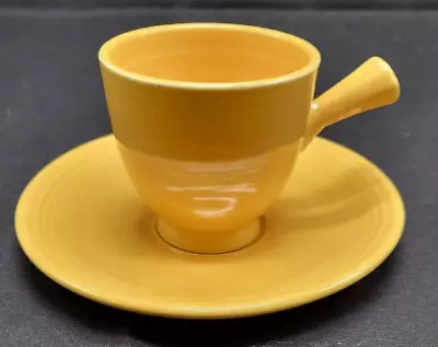 VINTAGE Homer Laughlin FIESTA DEMITASSE Stick Handle Yellow Cup & Saucer Set • $27.50