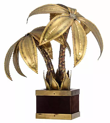 Exclusive MAISON JANSEN Brass Palm Tree Table Lamp Velvet Hollywood Regency N1 • $2310