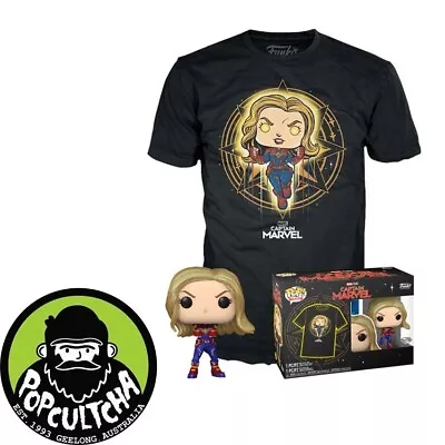 Captain Marvel (2019) Diamond Glitter Pop! Vinyl Figure & T-Shirt Box Set  New  • £25