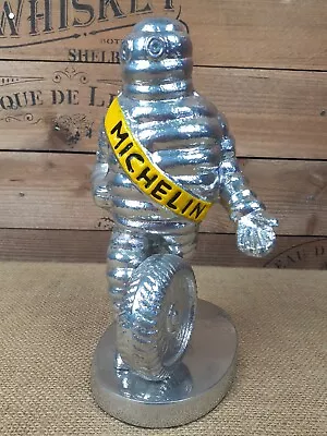 24cm Tall Polished Aluminium Collectable Michelin Man Mascot Silver Yellow • £50.39